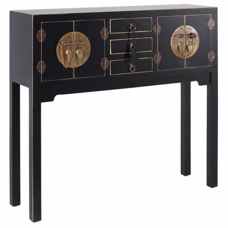 Console en bois noir et or 95 x 26 x...