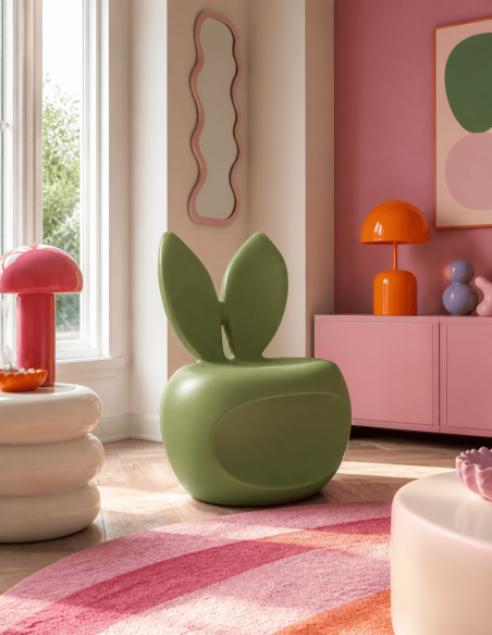 Fauteuil design lapin en plastique vert 55 x 57 x 77 cm Bunny