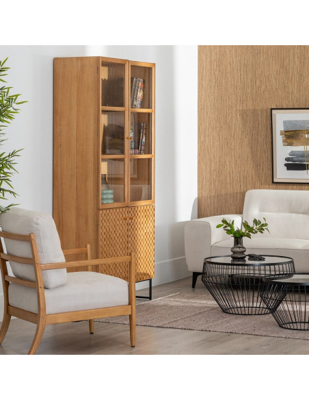 Vitrine naturelle en MDF, bois et métal 84,5 x 42,5 x 198 cm Marigni
