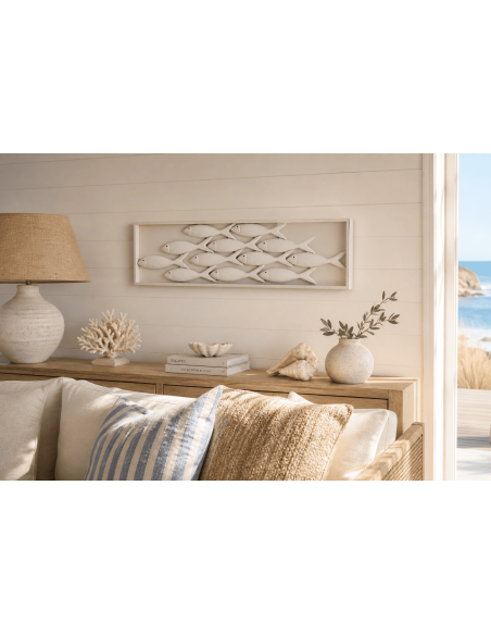 Décoration murale poissons en MDF blanc 81 x 3 x 21 cm Zeeleven