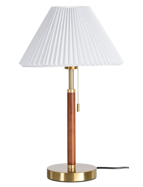 Lampe à poser marron et or en frêne, métal et tissu 31 x...