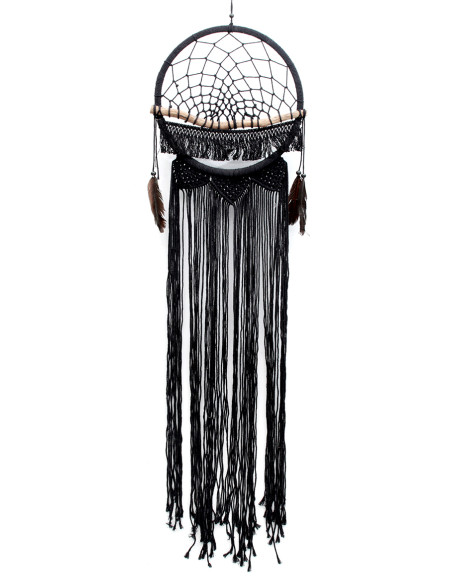 Attrape rêves mural noir en bois et macramé 32 x 1 x 90 cm The Macrame