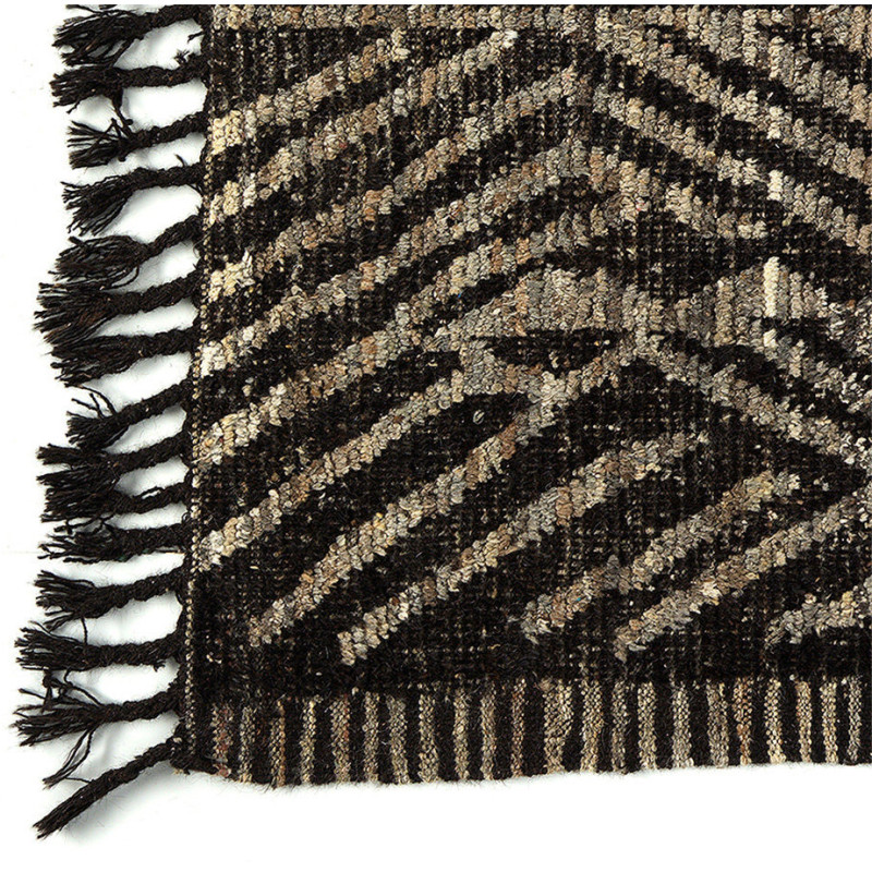 Tapis afghan fait main en laine noir...