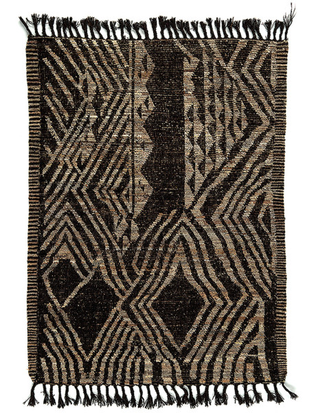 Tapis afghan fait main en laine noir et naturel 308 x 212 cm The Handwoven