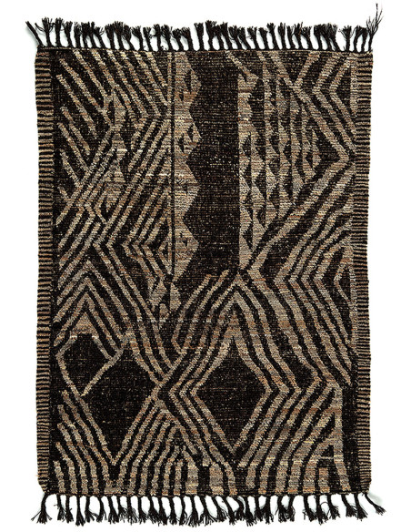 Tapis afghan fait main en laine noir et naturel 308 x 212 cm The Handwoven