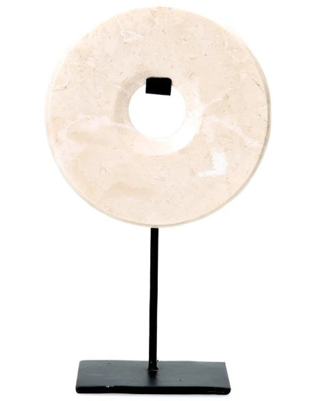 Objet décoratif disque en marbre blanc sur support noir 20 x 9 x 35 cm The Marble