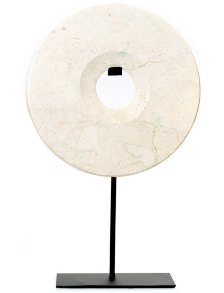 Objet décoratif disque en marbre blanc sur support noir 20 x 9 x 35 cm The Marble