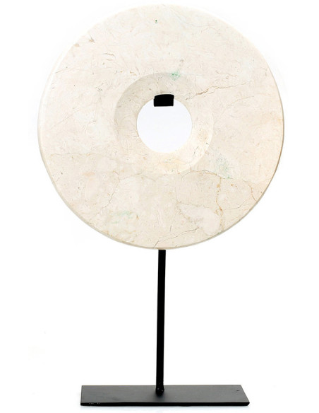 Objet décoratif disque en marbre blanc sur support noir 20 x 9 x 35 cm The Marble