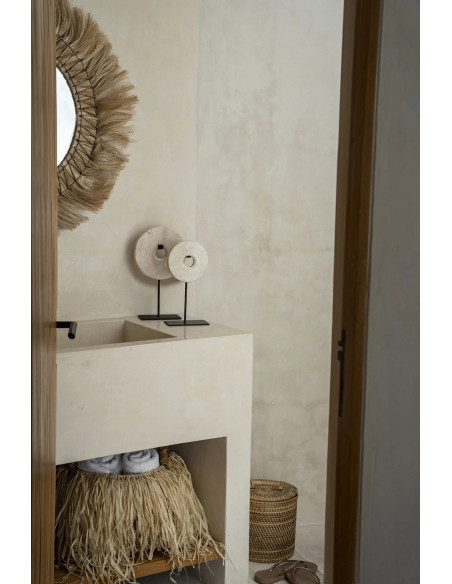 Objet décoratif disque en marbre blanc sur support noir 20 x 9 x 35 cm The Marble