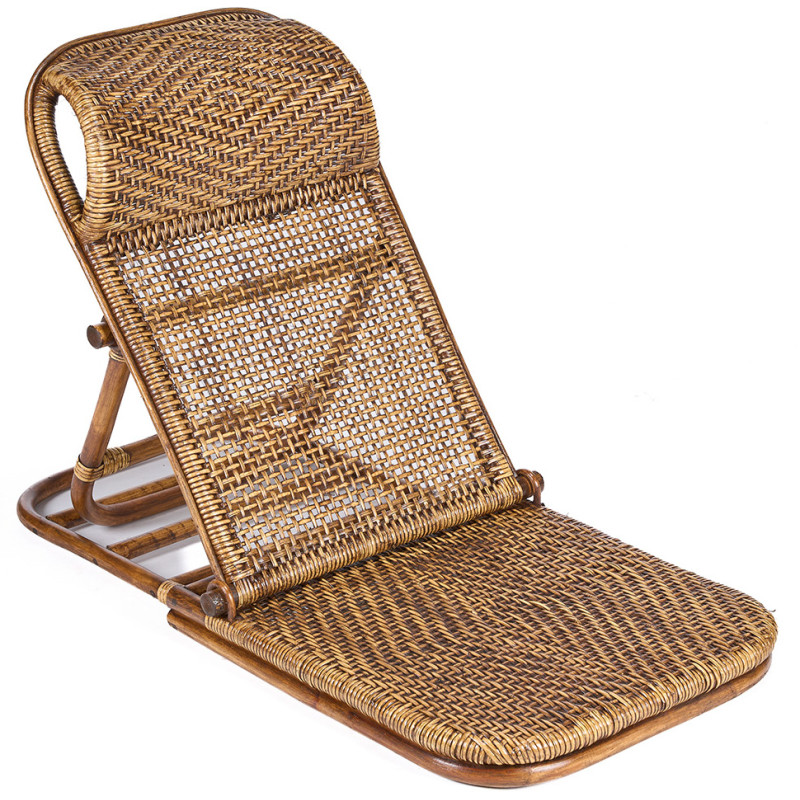 Chaise longue de sol en rotin noyer...