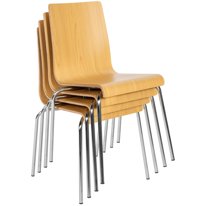 Chaise empilable naturelle en bois et...