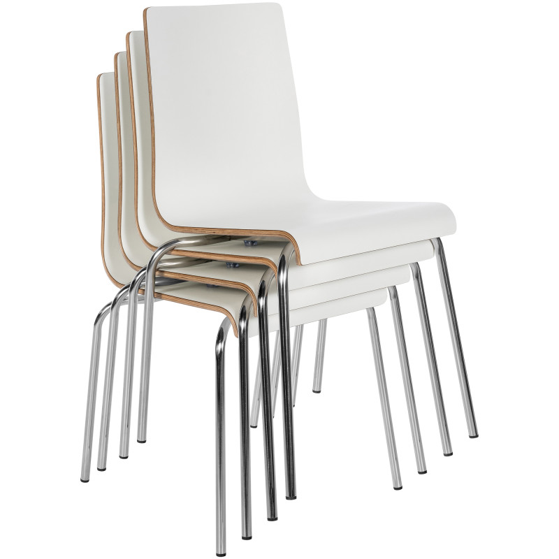 Chaise empilable blanche en bois et...