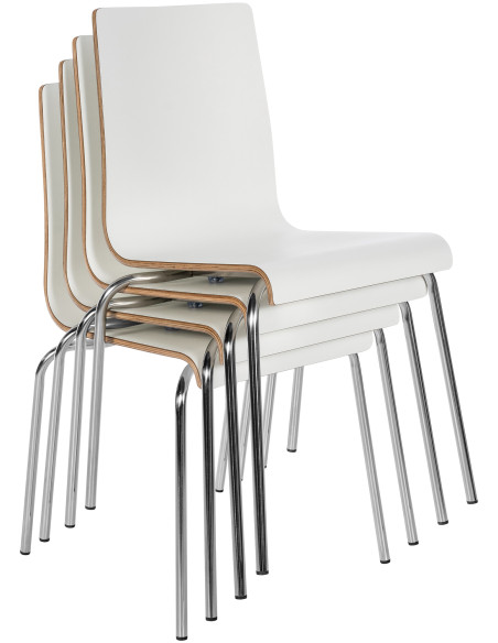 Chaise empilable blanche en bois et métal chromé 49 x 49 x 85 cm Aelia