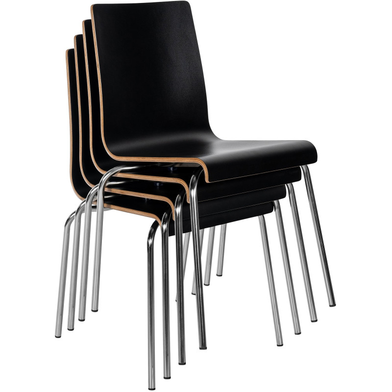 Chaise empilable noire en bois et...