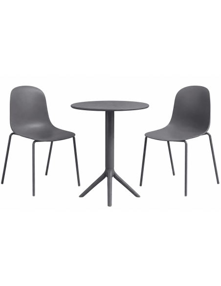 Salon de jardin 2 places gris foncé en plastique et métal 162 x 60 x 85 cm Hakan