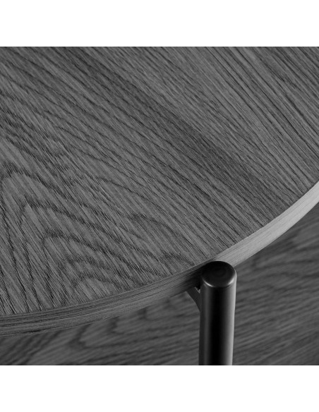 Table basse ronde grise à 2 plateaux en bois et métal noir 50 x 50 x 40 cm Nehir