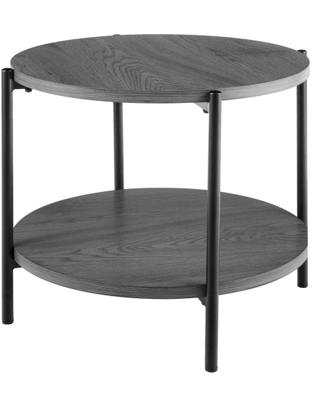 Table basse ronde grise à 2 plateaux en bois et métal noir 50 x 50 x 40 cm Nehir