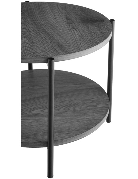 Table basse ronde grise à 2 plateaux en bois et métal noir 50 x 50 x 40 cm Nehir