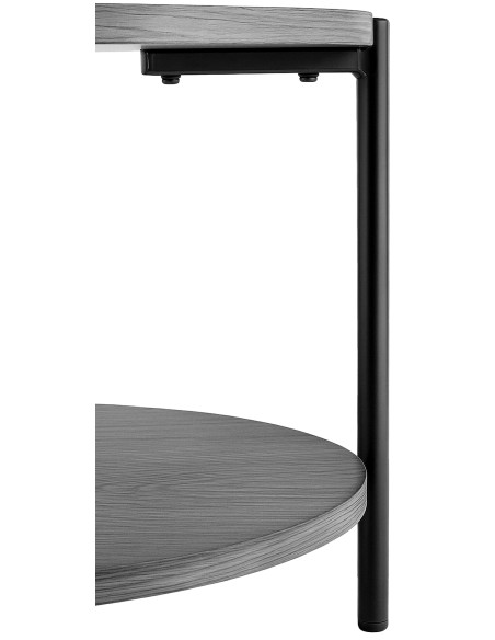 Table basse ronde grise à 2 plateaux en bois et métal noir 50 x 50 x 40 cm Nehir