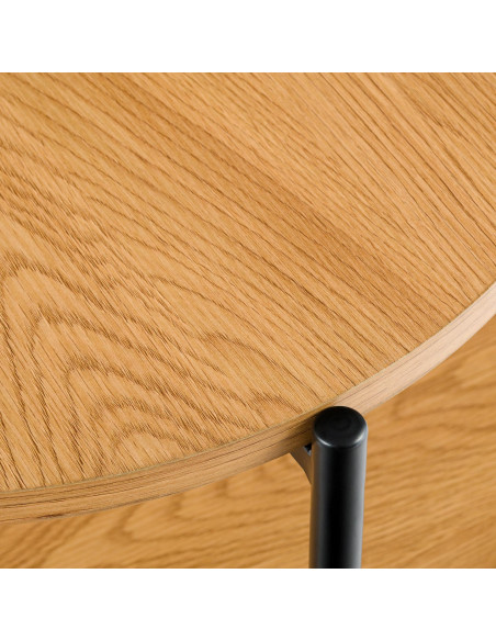 Table basse ronde bois naturel à 2 plateaux et métal noir 50 x 50 x 40 cm Nehir