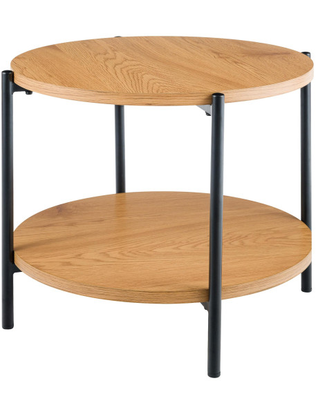 Table basse ronde bois naturel à 2 plateaux et métal noir...