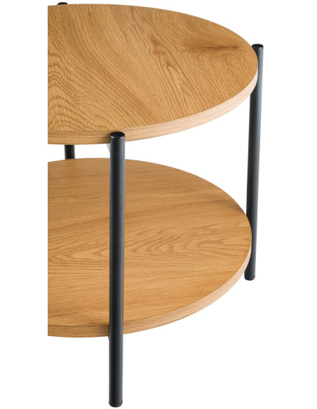Table basse ronde bois naturel à 2 plateaux et métal noir 50 x 50 x 40 cm Nehir