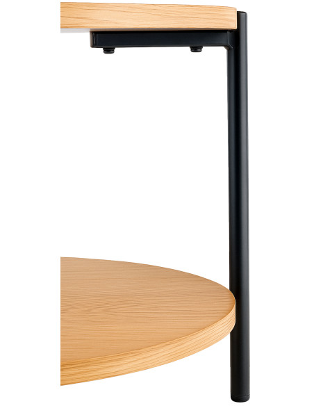 Table basse ronde bois naturel à 2 plateaux et métal noir 50 x 50 x 40 cm Nehir