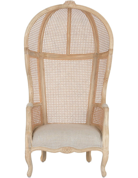 Fauteuil haut dossier naturel en bois et fibres tressées 87 x 73 x 163 cm Enea