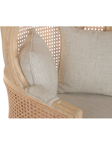 Fauteuil haut dossier naturel en bois et fibres tressées 87 x 73 x 163 cm Enea