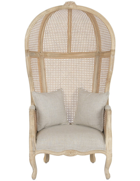 Fauteuil haut dossier naturel en bois et fibres tressées 87 x 73 x 163 cm Enea
