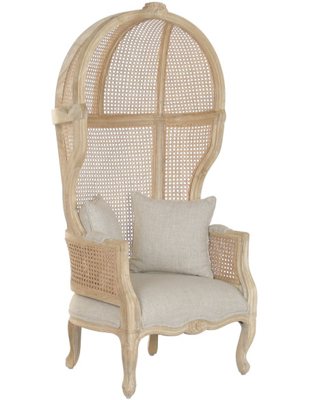 Fauteuil haut dossier naturel en bois et fibres tressées 87 x 73 x 163 cm Enea