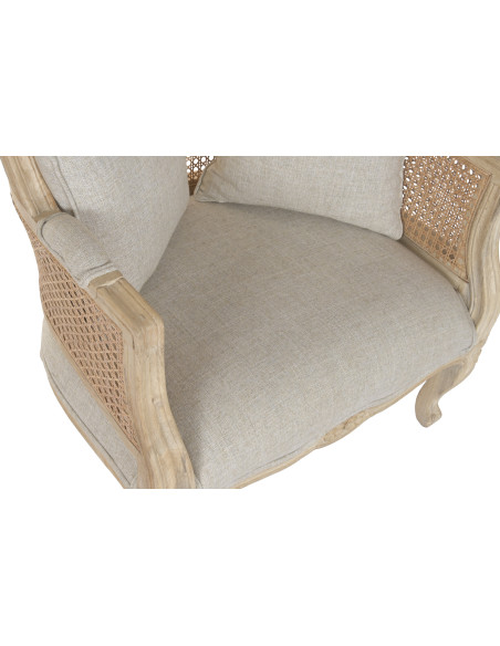 Fauteuil haut dossier naturel en bois et fibres tressées 87 x 73 x 163 cm Enea