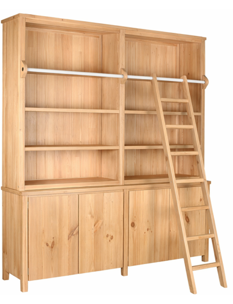 Bibliothèque avec échelle en pin naturel et métal 200 x...
