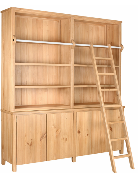 Bibliothèque avec échelle en pin naturel et métal 200 x 45 x 220 cm Manzanera