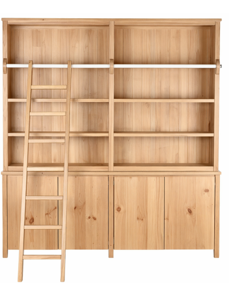 Bibliothèque avec échelle en pin naturel et métal 200 x 45 x 220 cm Manzanera