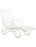 Chaise longue de jardin en métal blanc antique 58 x 140 x 101 cm Yolaine