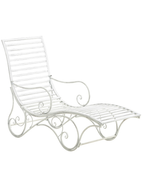 Chaise longue de jardin en métal blanc antique 58 x 140 x 101 cm Yolaine
