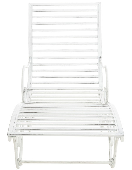 Chaise longue de jardin en métal blanc antique 58 x 140 x 101 cm Yolaine