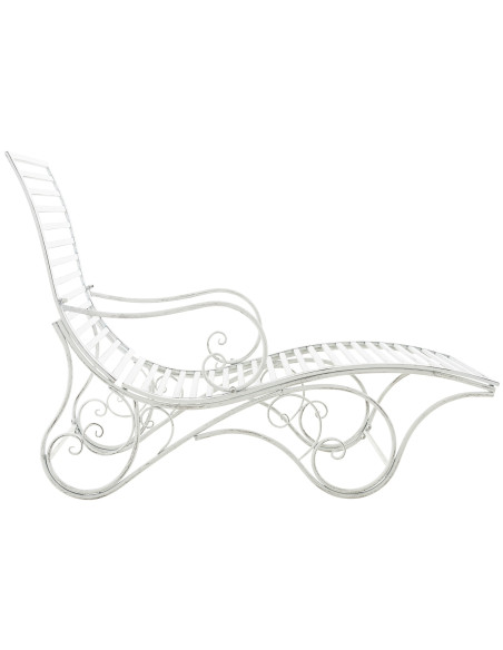 Chaise longue de jardin en métal blanc antique 58 x 140 x 101 cm Yolaine