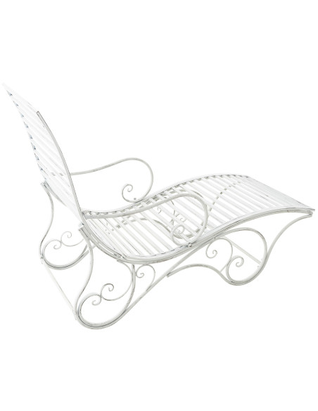 Chaise longue de jardin en métal blanc antique 58 x 140 x 101 cm Yolaine