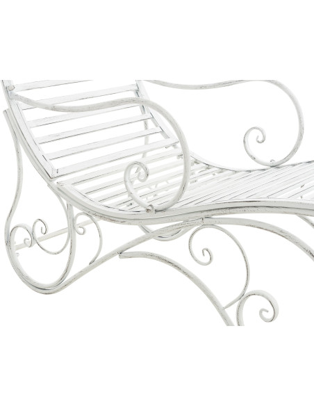 Chaise longue de jardin en métal blanc antique 58 x 140 x 101 cm Yolaine