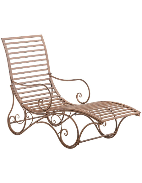 Chaise longue de jardin en métal brun antique 58 x 140 x 101 cm Yolaine