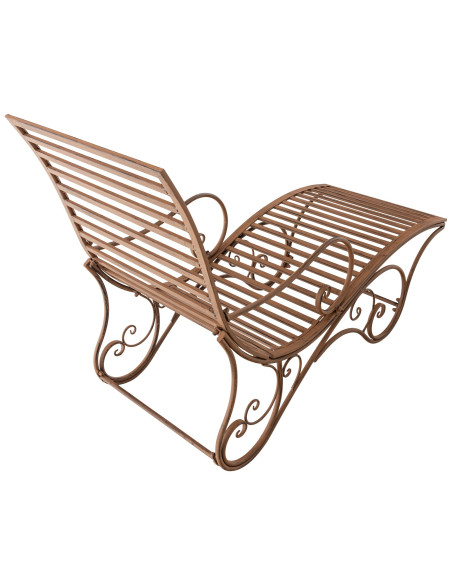 Chaise longue de jardin en métal brun antique 58 x 140 x 101 cm Yolaine