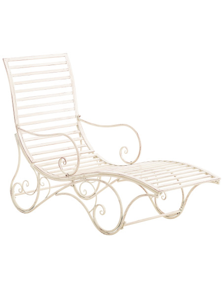 Chaise longue de jardin en métal crème antique 58 x 140 x 101 cm Yolaine