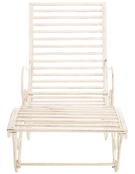 Chaise longue de jardin en métal crème antique 58 x 140 x 101 cm Yolaine