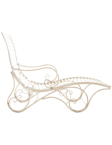 Chaise longue de jardin en métal crème antique 58 x 140 x 101 cm Yolaine