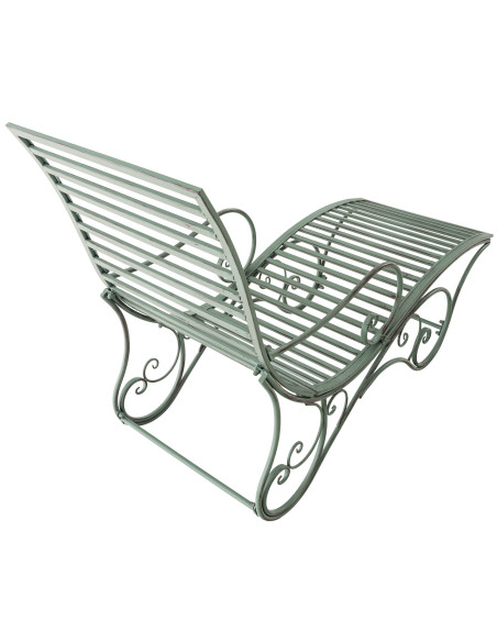 Chaise longue de jardin en métal vert antique 58 x 140 x 101 cm Yolaine