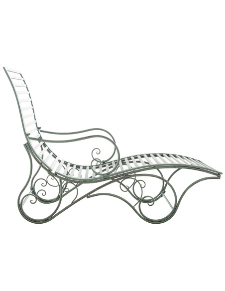 Chaise longue de jardin en métal vert antique 58 x 140 x 101 cm Yolaine