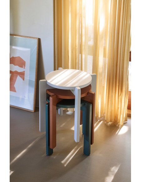 Tabouret orange en MDF et chêne Ø 45 x H 42 cm Always