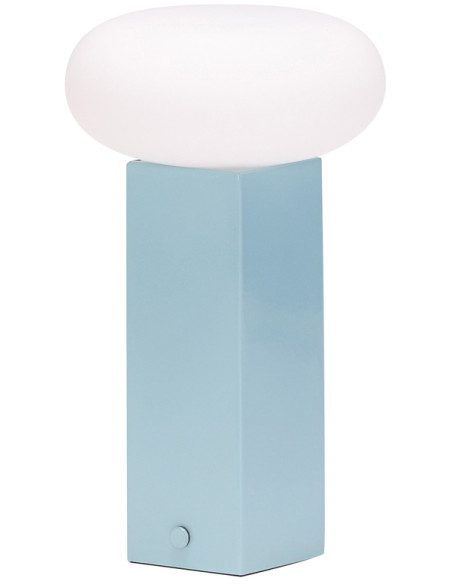 Lampe à poser LED rechargeable bleue en verre et fer 12 x 12 x 20 cm Low